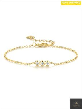 14K Gold Plated Cubic Zirconia Chain Bracelet Minimalist Stackable